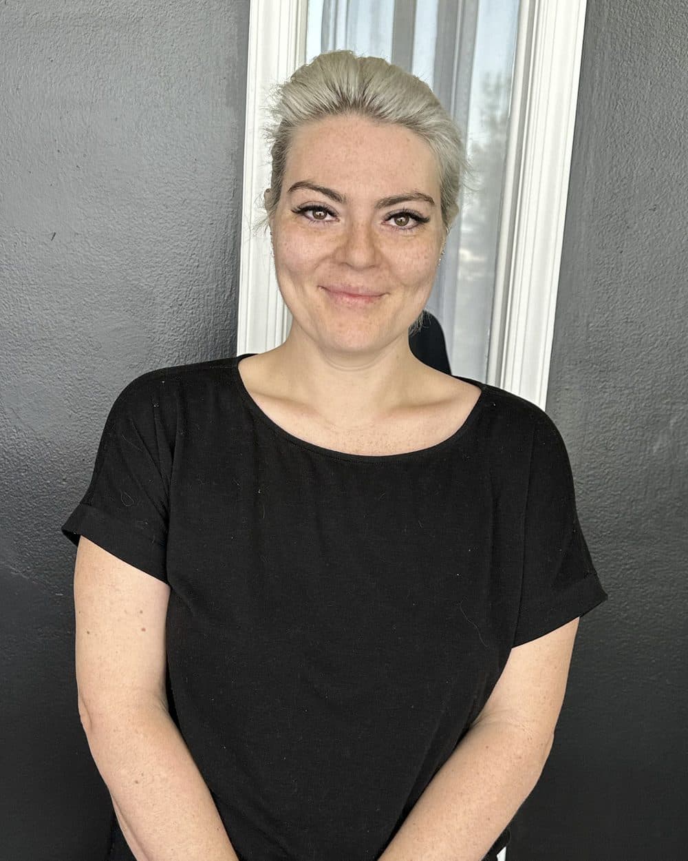 Before: client with a short blonde bob when she arrived